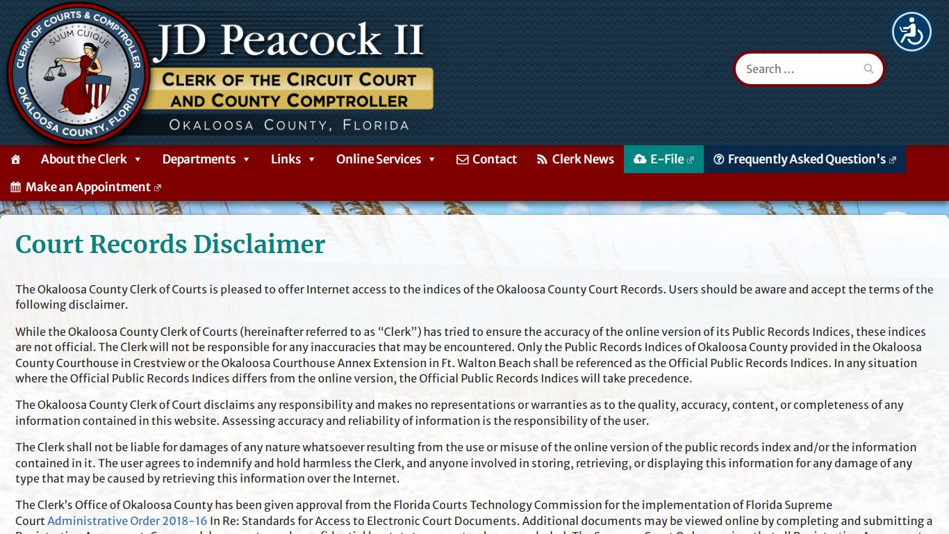 Court Records Disclaimer - Okaloosa County