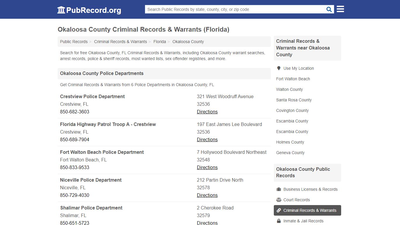 Free Okaloosa County Criminal Records & Warrants (Florida ...